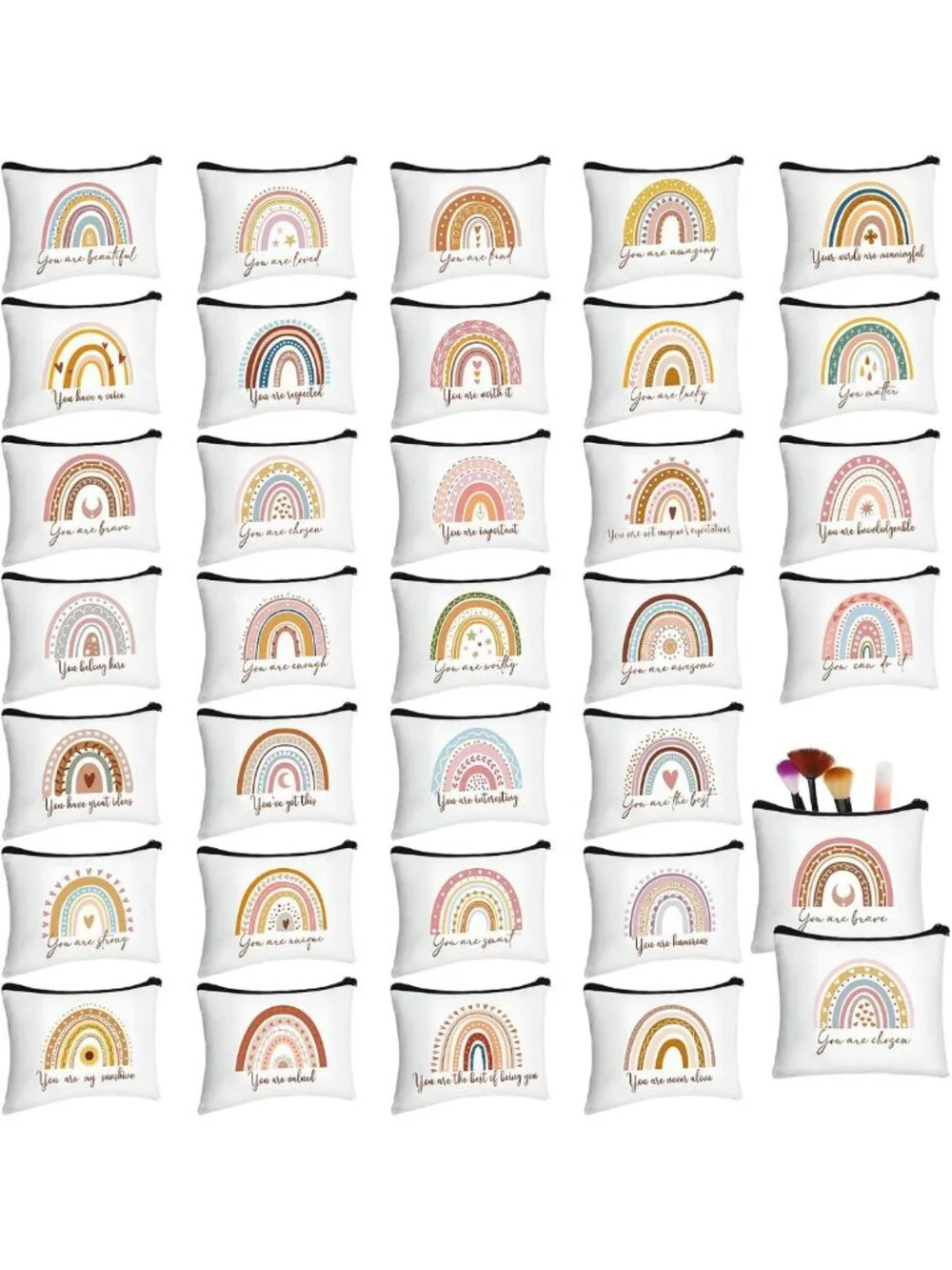 32 Pcs Boho Rainbow Makeup Bags - Inspirational Cosmetic Bags for Travel & Gifts